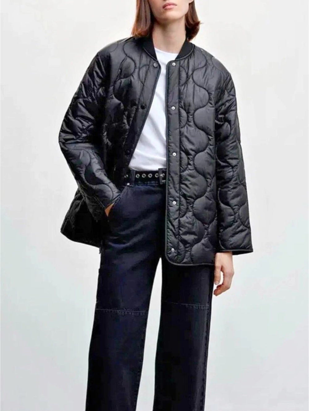 MANGO Light Quilted Anorak Jacket Quilted Puffer Jacket in Black Size Medium